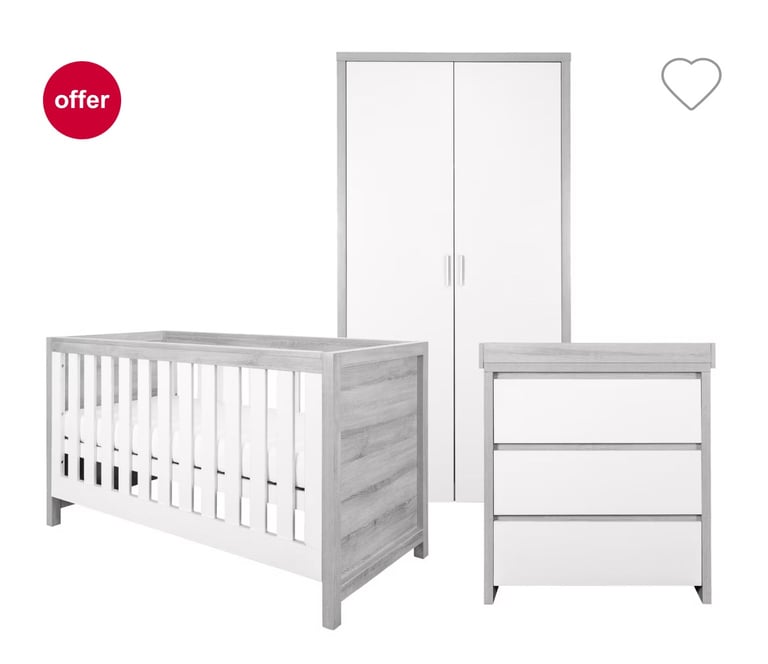 Tutti Bambini Modena 3 Piece Room Set (Cot Bed, Changer, Wardrobe) - White/Grey