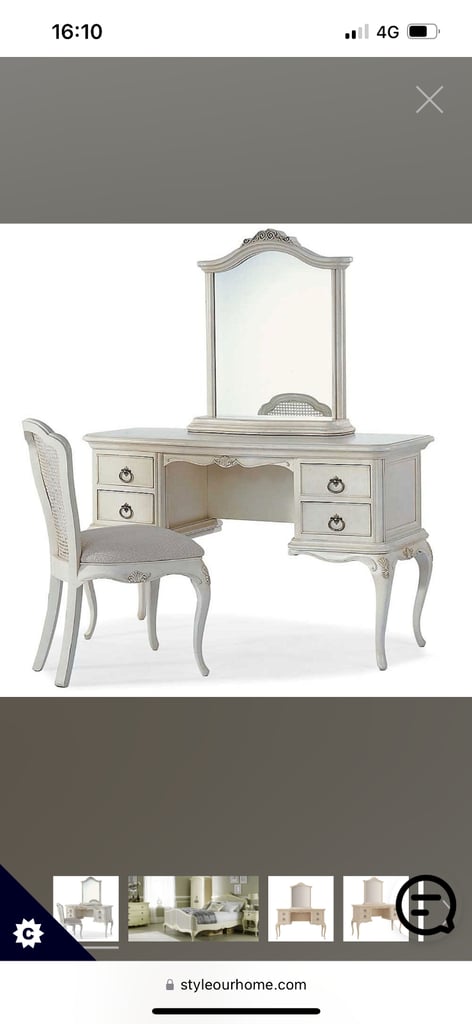 Shabby sheek bedroom set including king size bed draws dressing table & more 