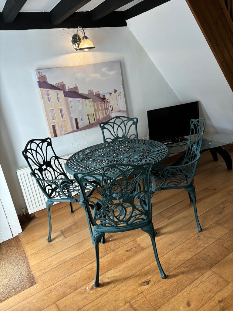 Aluminium garden conservatory patio outdoor dining kitchen table & 4 chairs + cushions 
