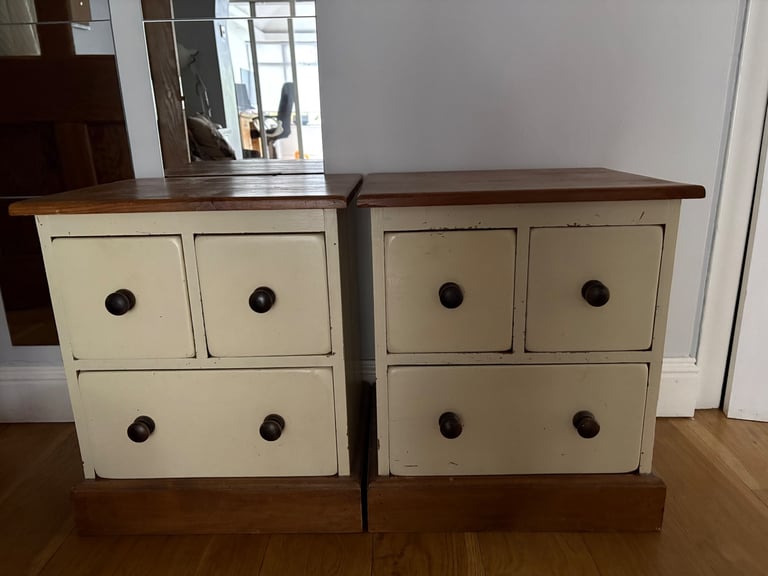 2 solid pine, painted, bedside cabinets