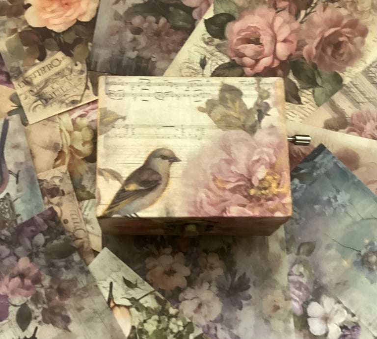 Unique Vintage style wind up wooden musical box 