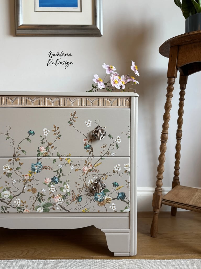 image for Harris Lebus Bedside Table in Beige Grey Taupe chest of drawers 2 Glowers Floral 