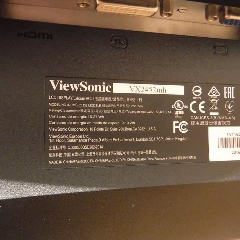 LED Monitor 24inch; ViewSonic VX2452MH – HDMI, 1080p, Works, Minor Wear