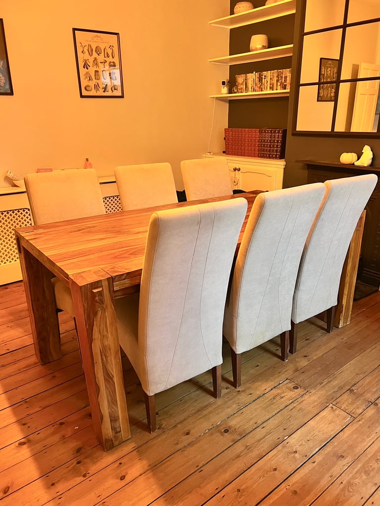 Solid wood dining table (£250) and 6x chairs (£50) 