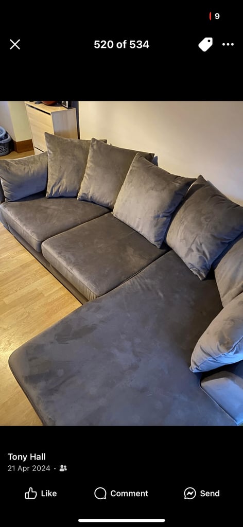 Plush velvet chaise sofa in mocha DFS.  £300