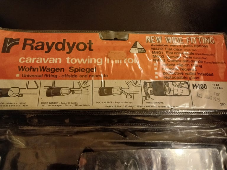 Raydyot Vintage M400 Flat Clear "Classic" Caravan / Towing Mirrors x 2
