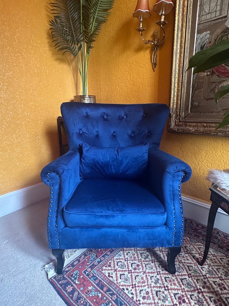 OFFERS ACCEPTED: (£62.50 each) Royal Blue Velvet Armchair Chesterfield