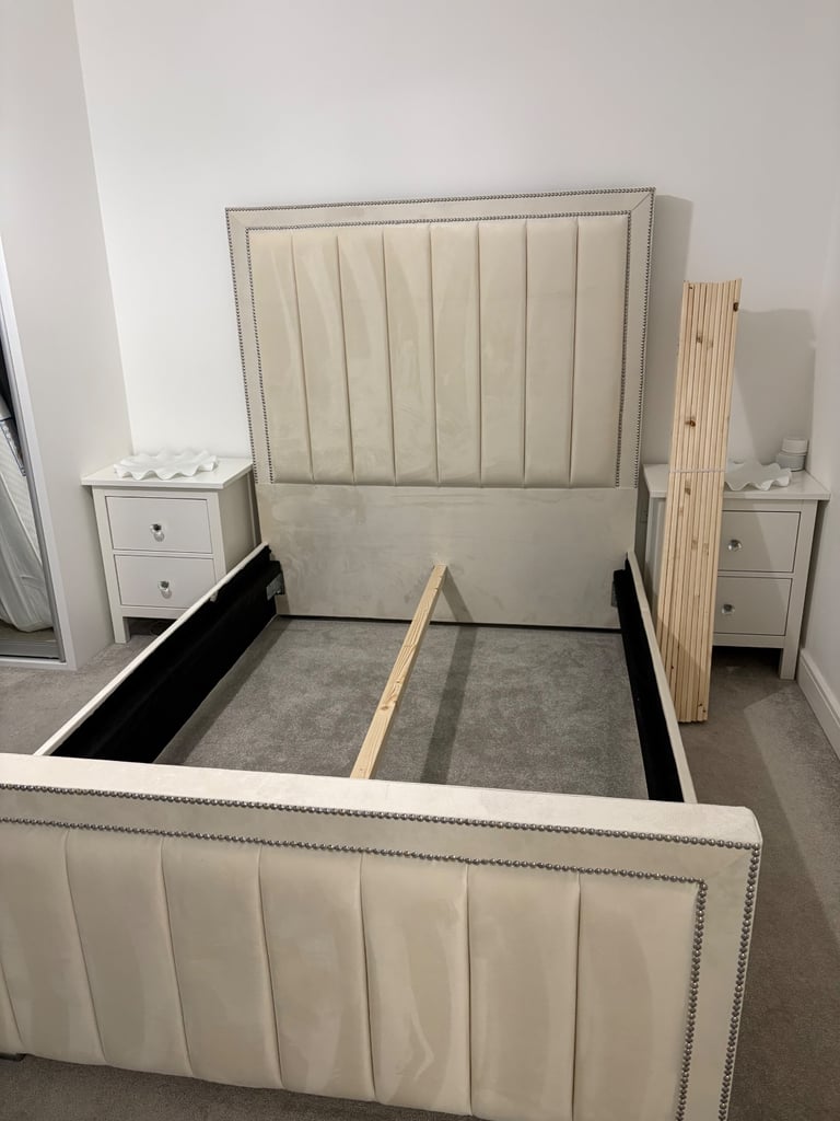 Light cream double bed frame 
