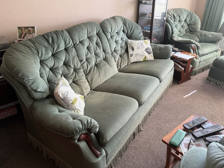 3 Piece suite Sofa, 2 chairs and footstall
