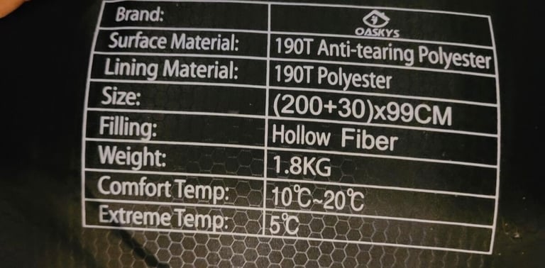 Oaskys Camping Sleeping Bag - 3 Season Warm & Cool Weather 200(+30)X99 Cm
