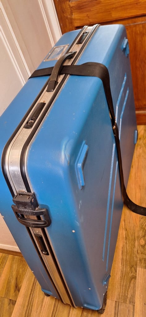 Hard wheeled case for transporting a bicycle eg to take on a plane journey. 