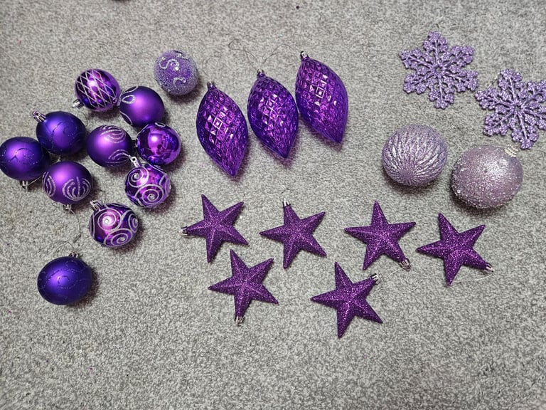 Christmas Tree Decorations Job Lot Purple Baubles & Stars