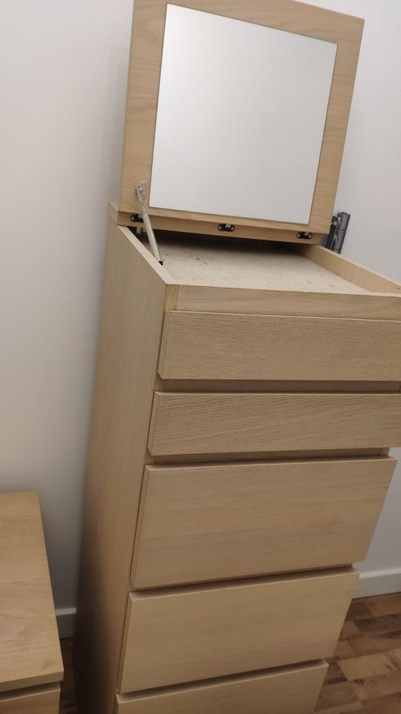 Fully Assembled Set of IKEA MALM Tall Chest of Drawers & Bedside Table / Vanity Mirror Unit 
