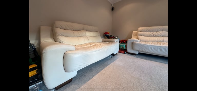 Natuzzi  2 x 2 cream leather sofas 