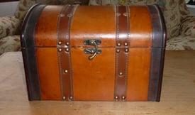 Antique Style Leather Covered Domed Box ( NO TESTS PLEASE )