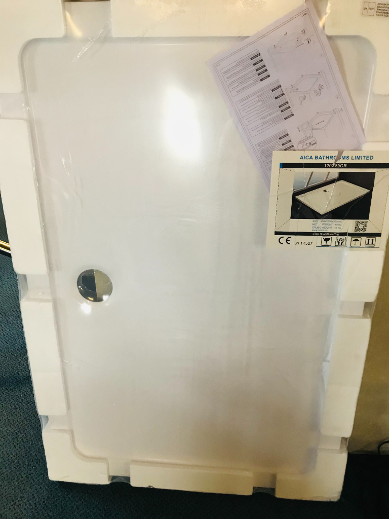 NEW AICA WHITE GEL STONE SHOWER TRAY SIZE 1200 X 800 X 30 MM