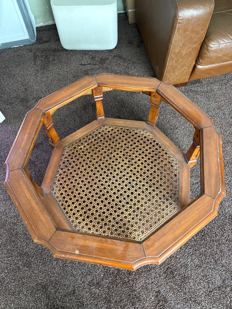 Rattan Coffee Table Wooden With Glass Top
