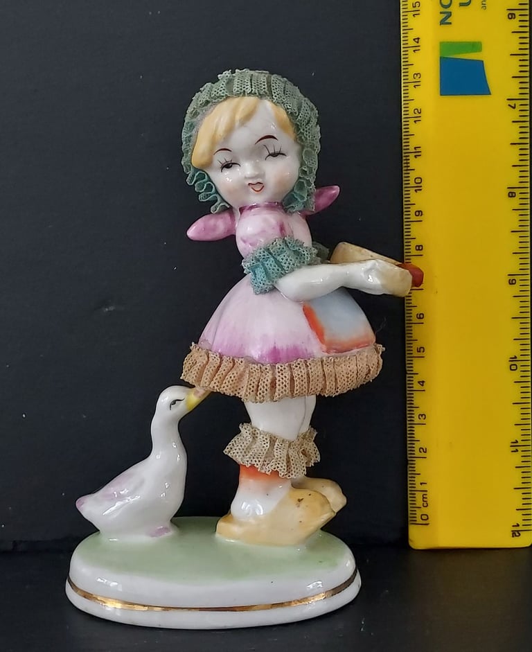 Vintage Ceramic Girl with Duck Figurine 13 cm Tall