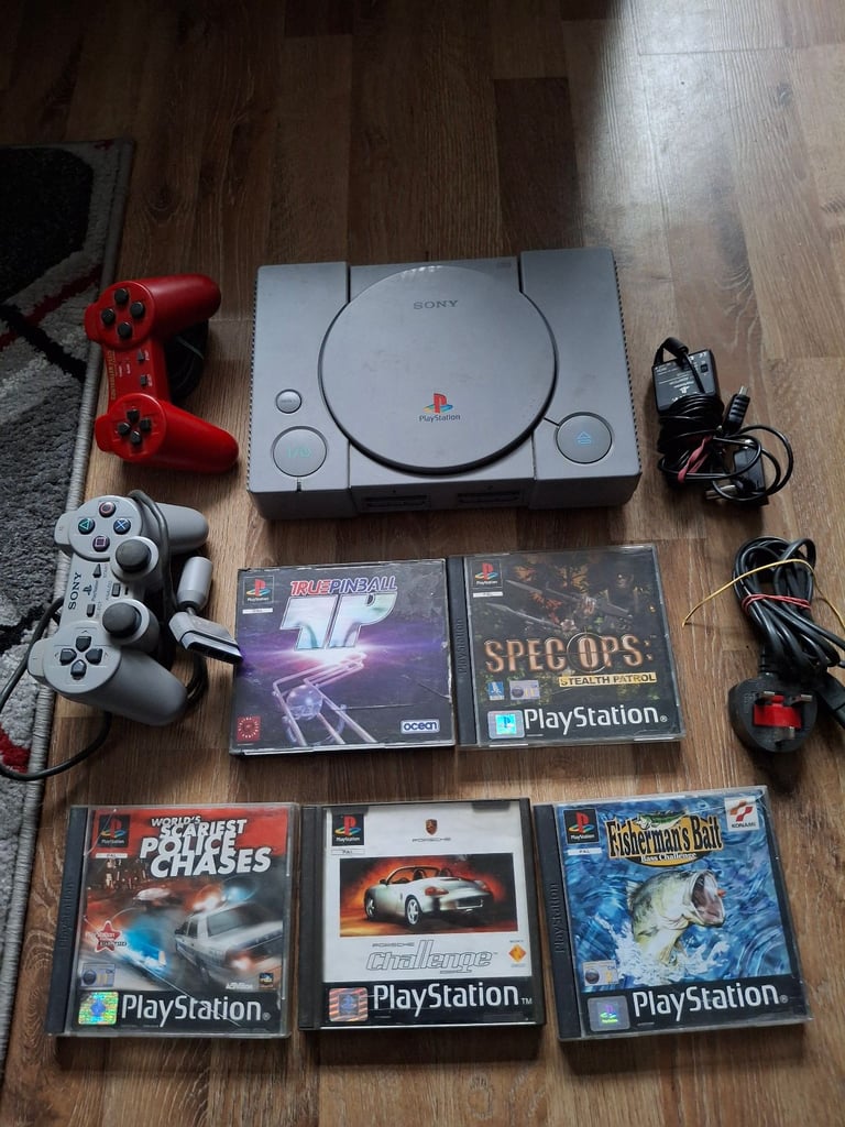 image for ps1 with 2 controllers rf lead 1 memory card and 5 games