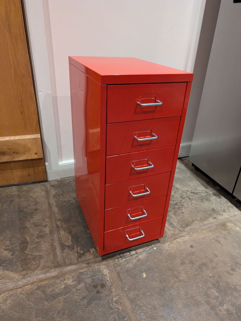 Small red filing cabinet