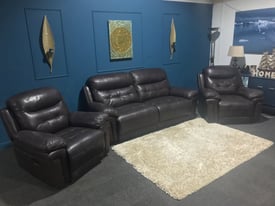 Brown Leather Reclining 3-Seater and 2 Chairs