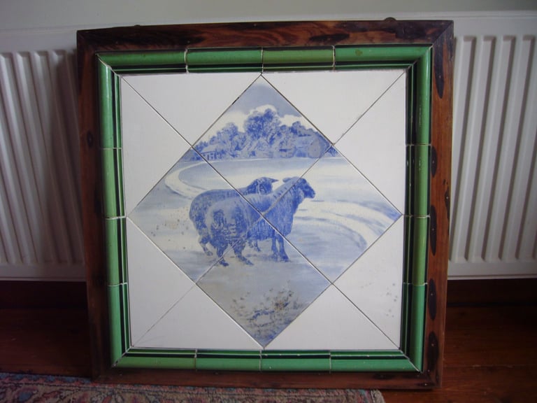 Rare Pair of Lovely Antique Vintage Tile Pictures