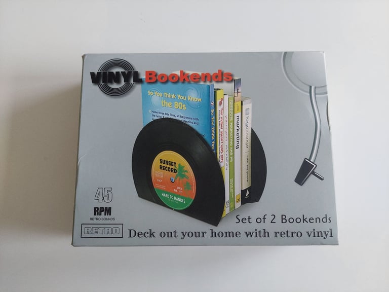 image for Vinyl Record Bookends Pair  7" 45 rpm Home Decor Gift vintage Book Ends