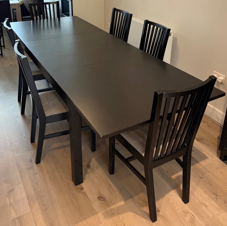 Ikea Hemnes extendable dining table and 6 chairs