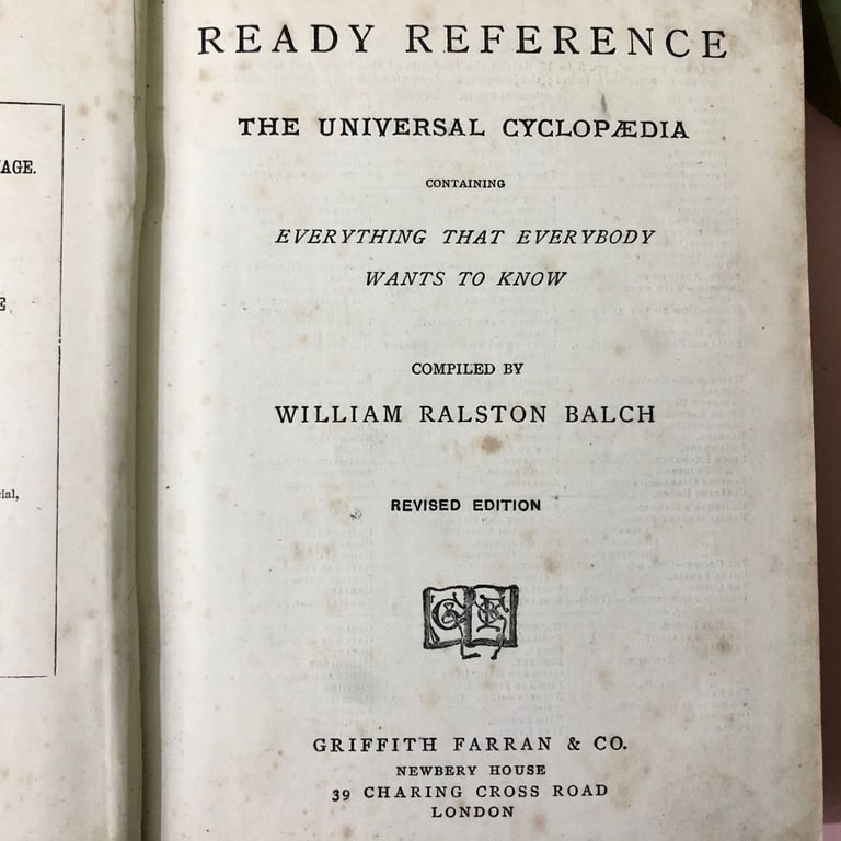 1894 antique leather READY REFERENCE Universal Cyclopaedia •W.R. Balch