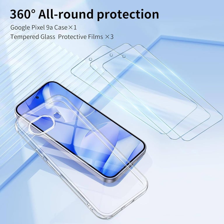 Clear Case for Google Pixel 9a Case with 3 Tempered Glass Screen Protector