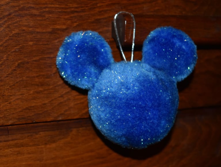 Vintage DISNEY Mickey Mouse Christmas Tree Bauble Hanging Decoration Blue Faux Fur