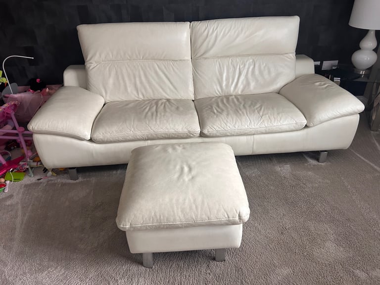 FREE X2 Harvey’s cream leather 3 seater sofas and footstool