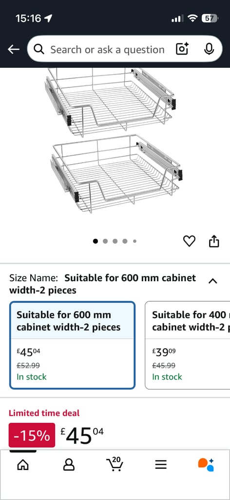image for 2x wire kitchen draw inserts 600mm