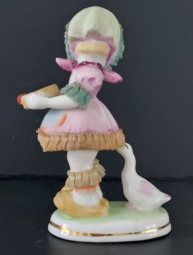 Vintage Ceramic Girl with Duck Figurine 13 cm Tall