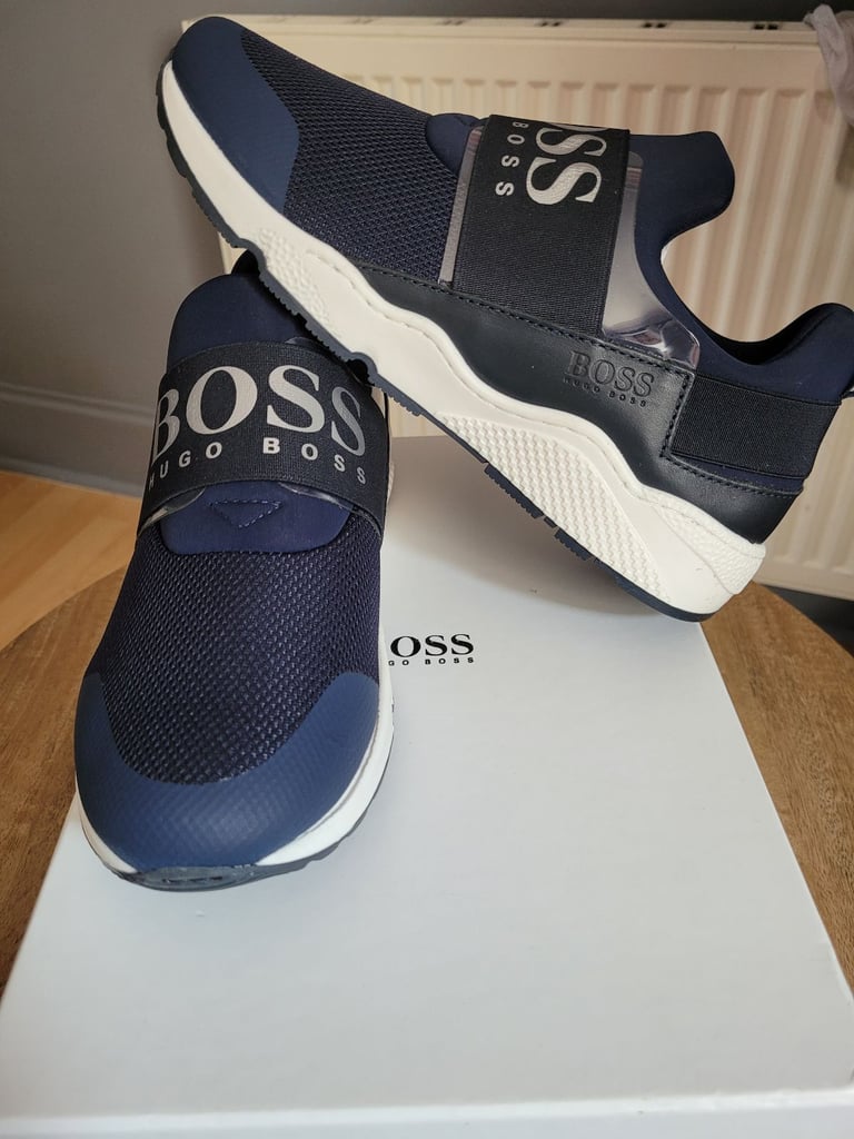 image for HUGO BOSS J29276 Navy Kids Slip On Logo Strap Trainers Size UK 5 Euro 38 - New
