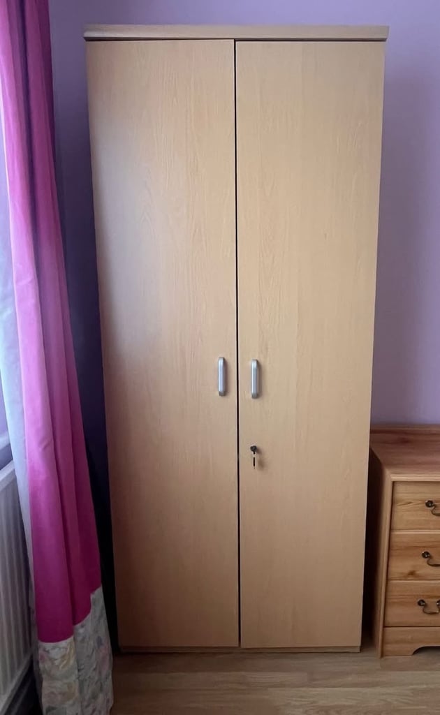 Light Wood Veneer Storage Cupboard with Lock