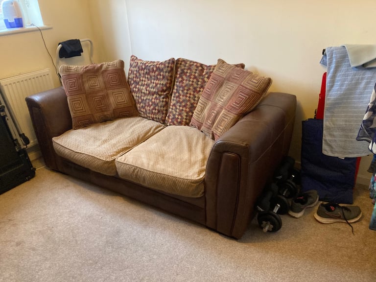 image for Faux leather 2-seater sofa bed