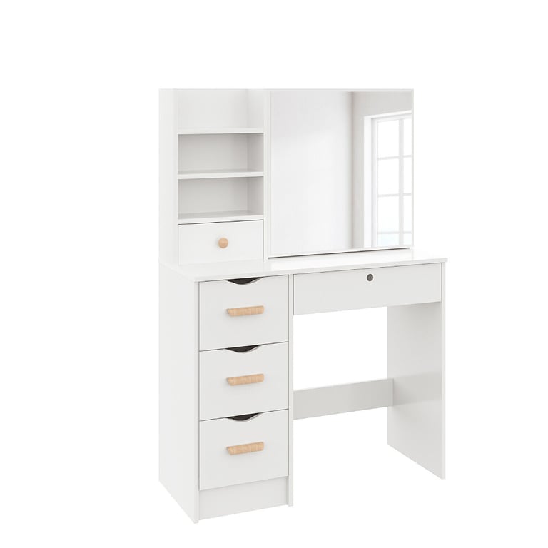 New White 5 Drawers Makeup Desk + Sliding Mirror and Stool RRP £220 Our Price £145