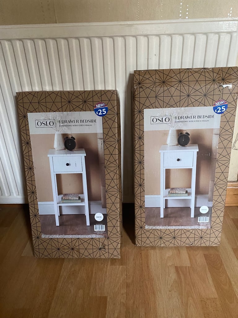 White bedside tables 