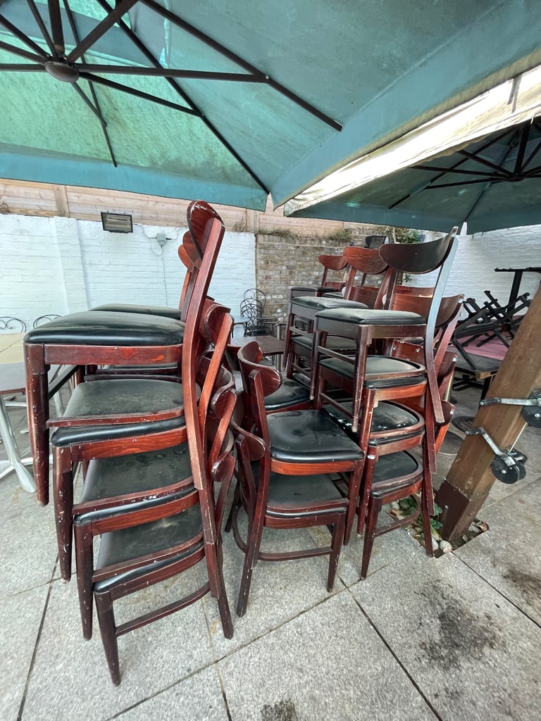 Dining Chairs, Tables, equipment, old frying pans etc