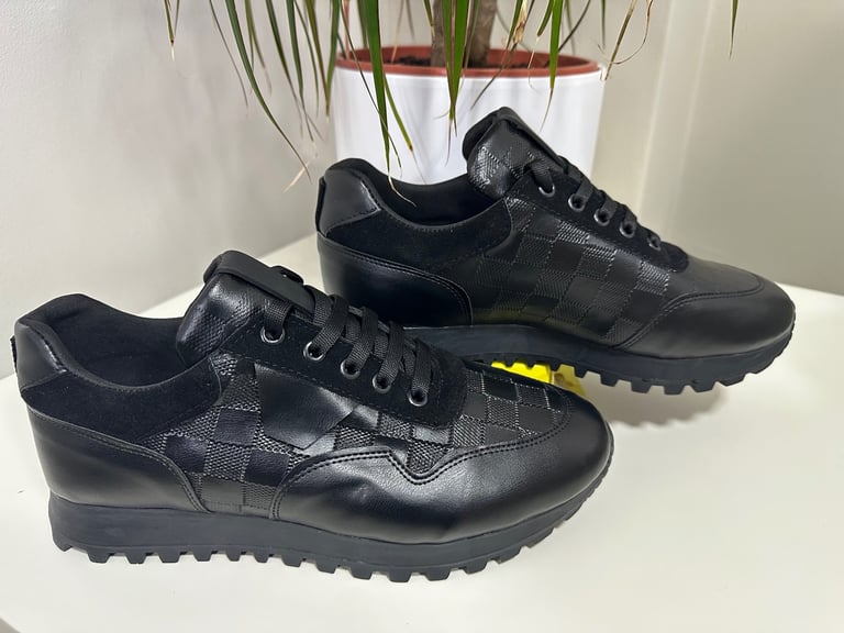 Men’s sports checkered trainers - Black white grey brown off white beige - All sizes UK 7 to UK 11