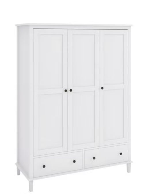 White Wooden 3 Door Triple Wardrobe With Drawers 