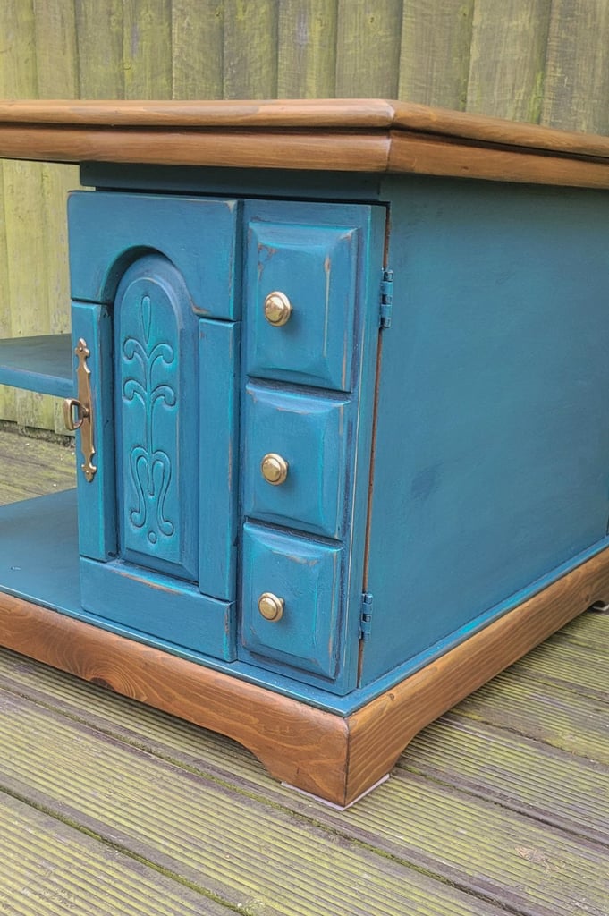 Pine coffee table painted blue