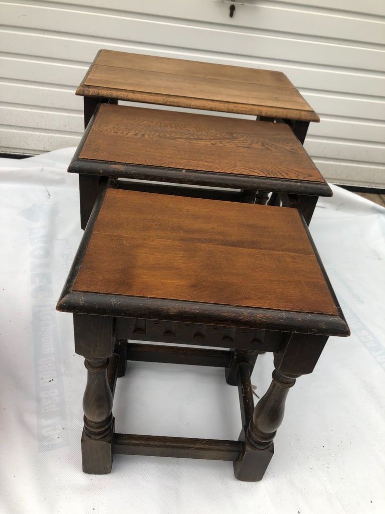 Oak nest of tables traditional style