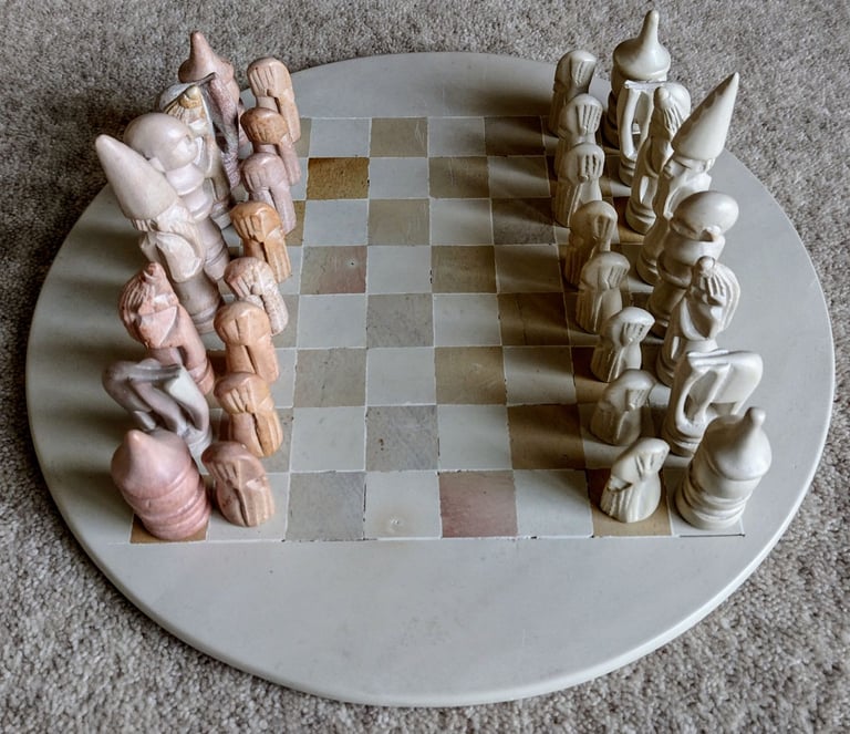 Chess set – African, soap stone chess set, 30cm diameter.   