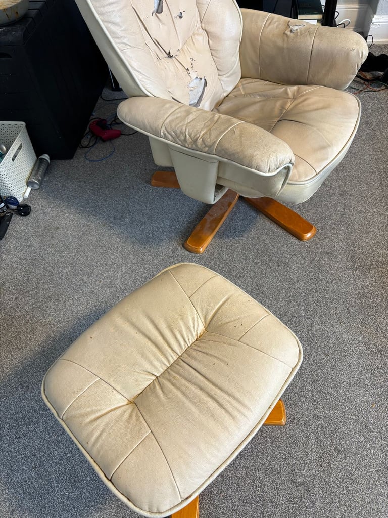 FREE Cream Leather Recliner with matching footstool!