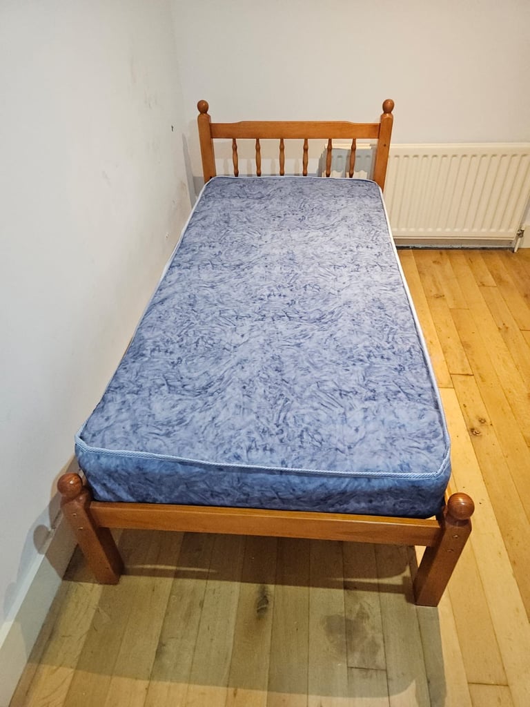 Wooden Single Bed Frame and  Mattress