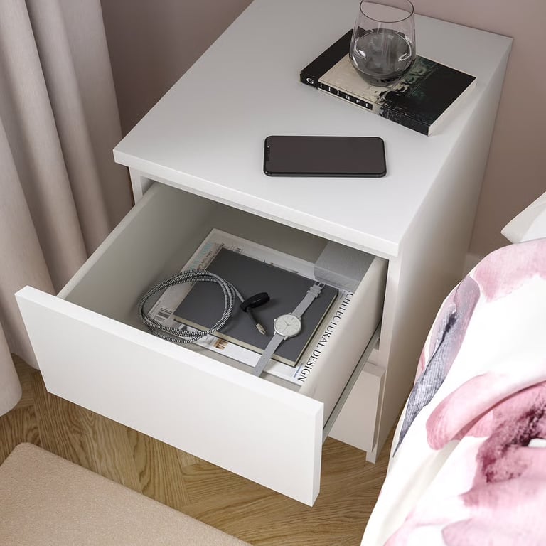 Pair Of White Two Drawer IKEA MALM Bedside Tables 