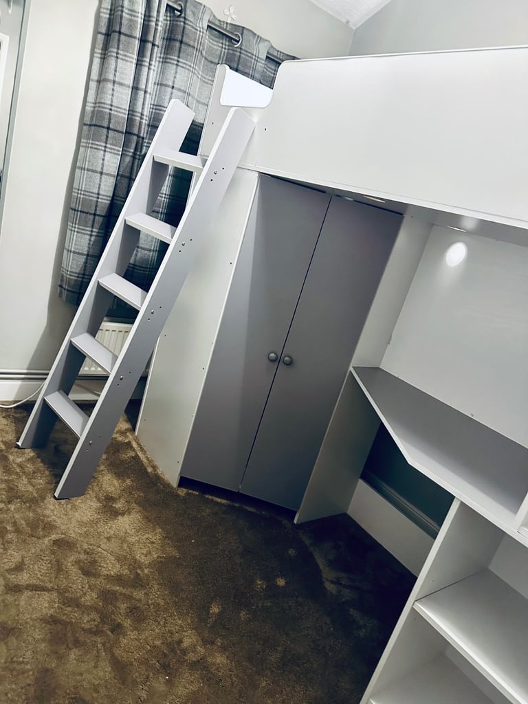 High sleeper sky bed/ cabin bed with desk and wardrobe 