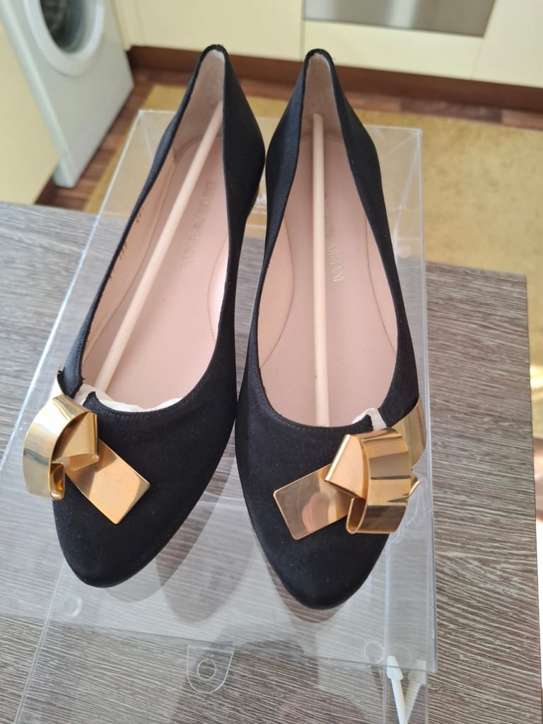 image for Emporio Armani Black Satin Ballet Flats Size 37 UK 4